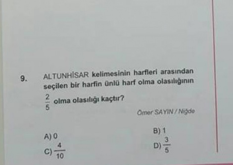 TEOG Sınavında Altunhisar Sorusu