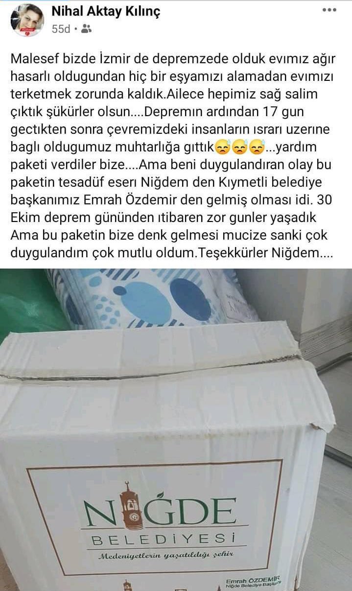 İzmir'de Yaşayan Niğdeli Depremzedenin Paylaşımı Başkan Özdemir'i Duygulandırdı